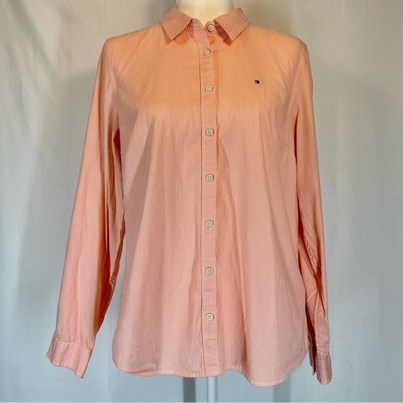 Tommy Hilfiger Classic Fit Women's Roll-Tab-Sleeve Button-Down Shirt Size Large - Picture 1 of 6